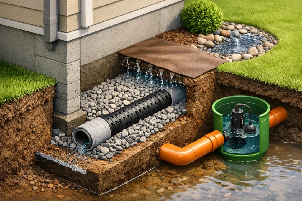 French Drain Installation for a Dry Foundation